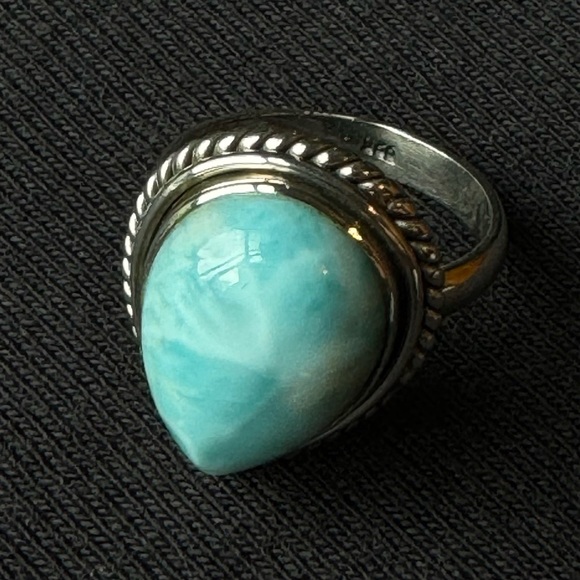 Pear Shaped Natural Larimar Sterling Ring Sz 6 - Picture 9 of 11